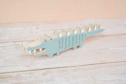 Wooden alligator crocodile decor for a kid's woodland playroom wood theme
