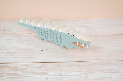 Wooden alligator crocodile decor for a kid's woodland playroom wood theme
