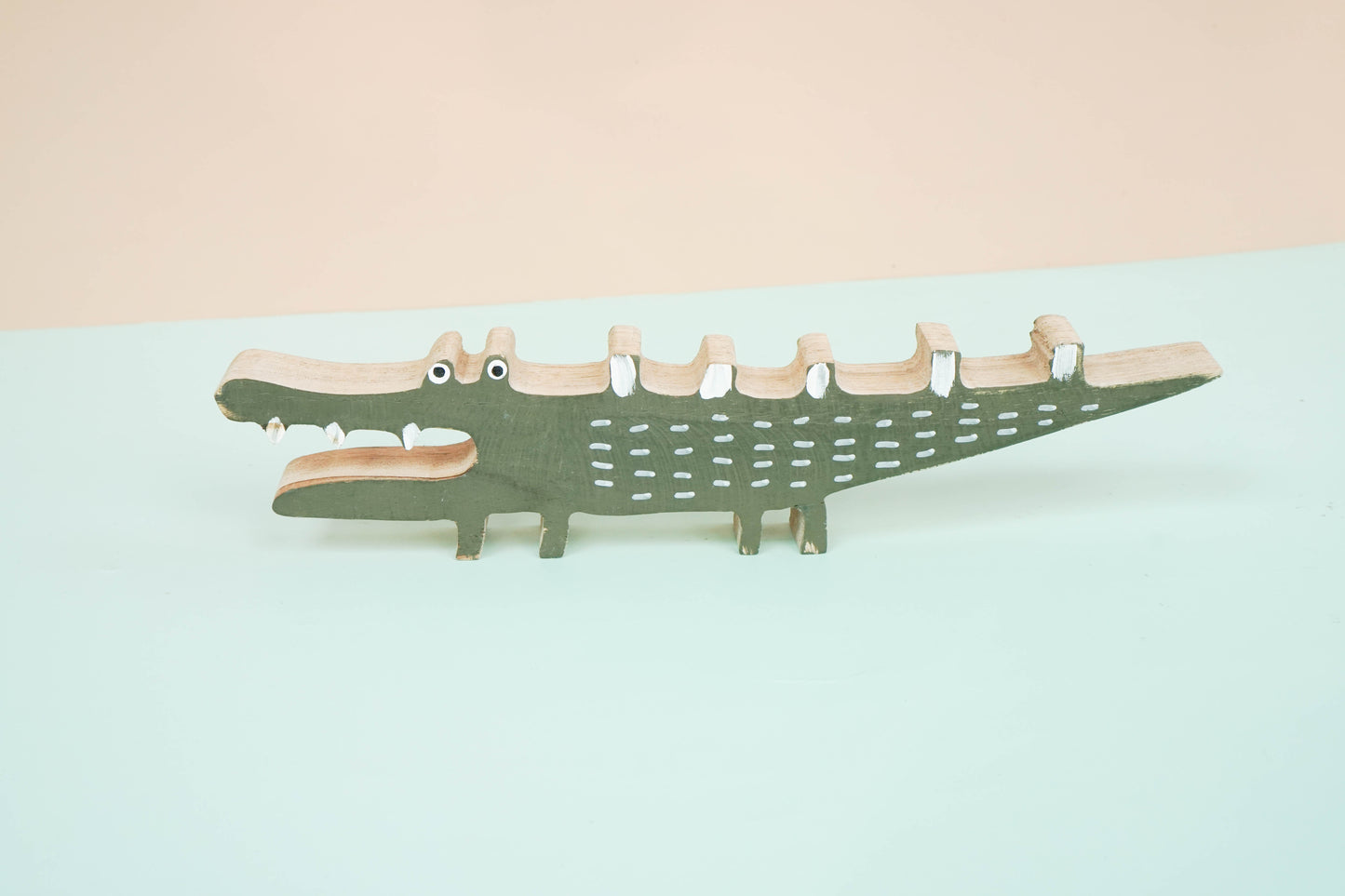 Wooden alligator crocodile decor for a kid's woodland playroom wood theme