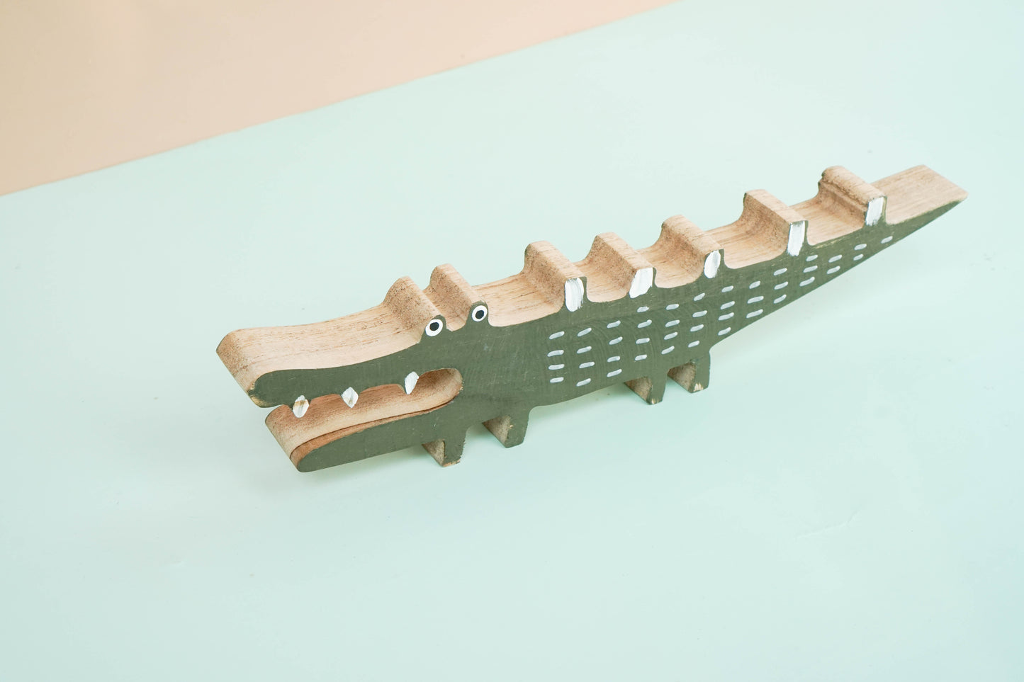 Wooden alligator crocodile decor for a kid's woodland playroom wood theme
