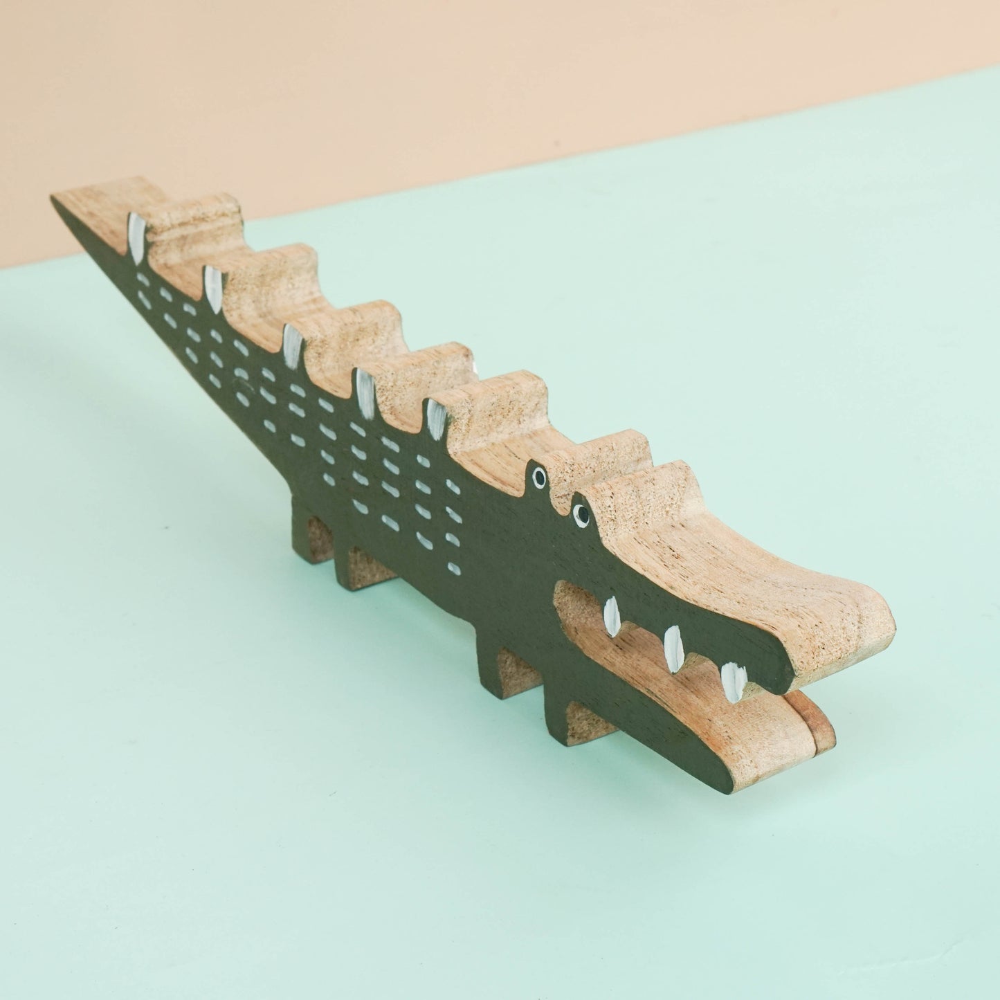 Wooden alligator crocodile decor for a kid's woodland playroom wood theme