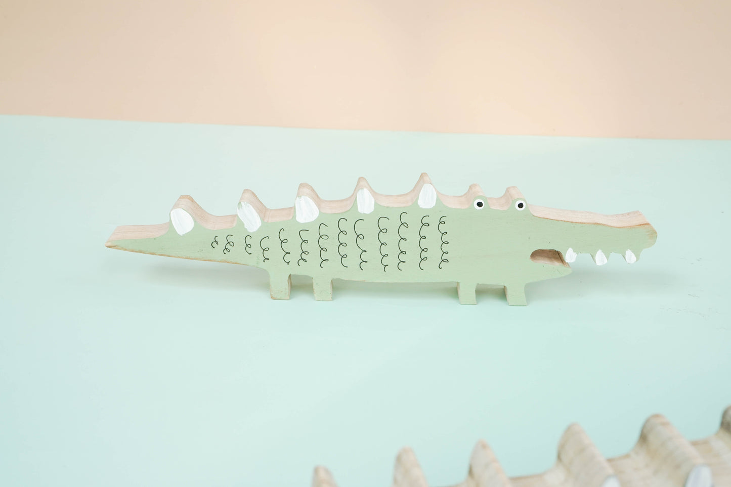 Wooden alligator crocodile decor for a kid's woodland playroom wood theme