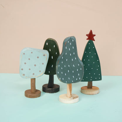 Wooden Trees decor SET OF 5  for a kid's woodland playroom, theme natural nature Waldorf Montessori