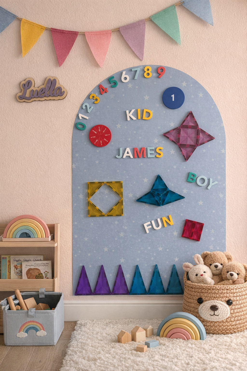 Premium set magnetic play wall for playroom 39"x24" (100cmx60cm) with 165 pcs of letters and shapes